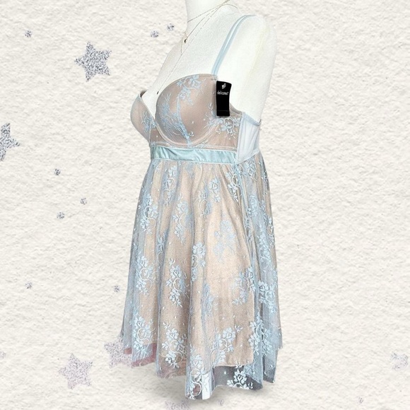 Delicates Light Blue Lace Babydoll Chemise M - Picture 2 of 8